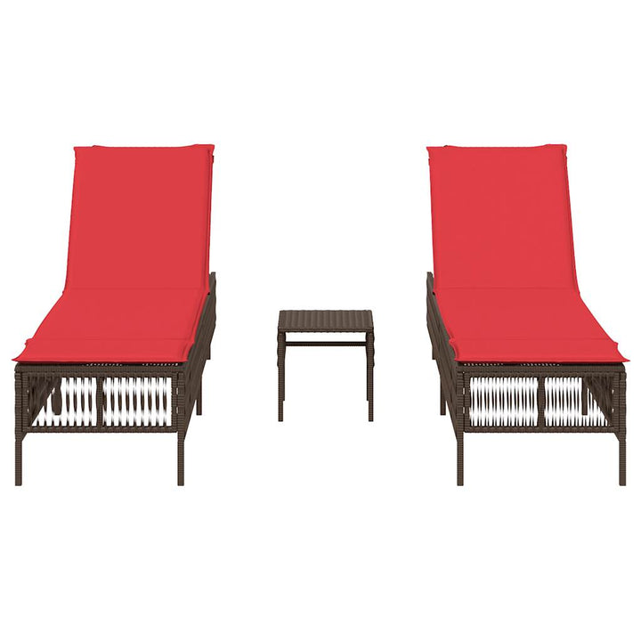 liggestole 2 stk. med bord brun polyrattan