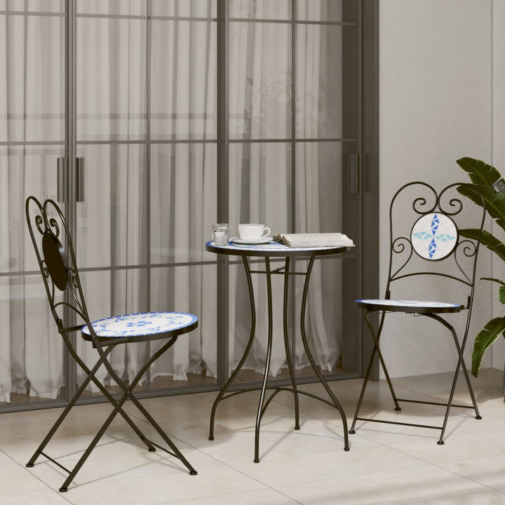 bistrobord med mosaikdesign Ø50x70 cm keramisk blå og hvid