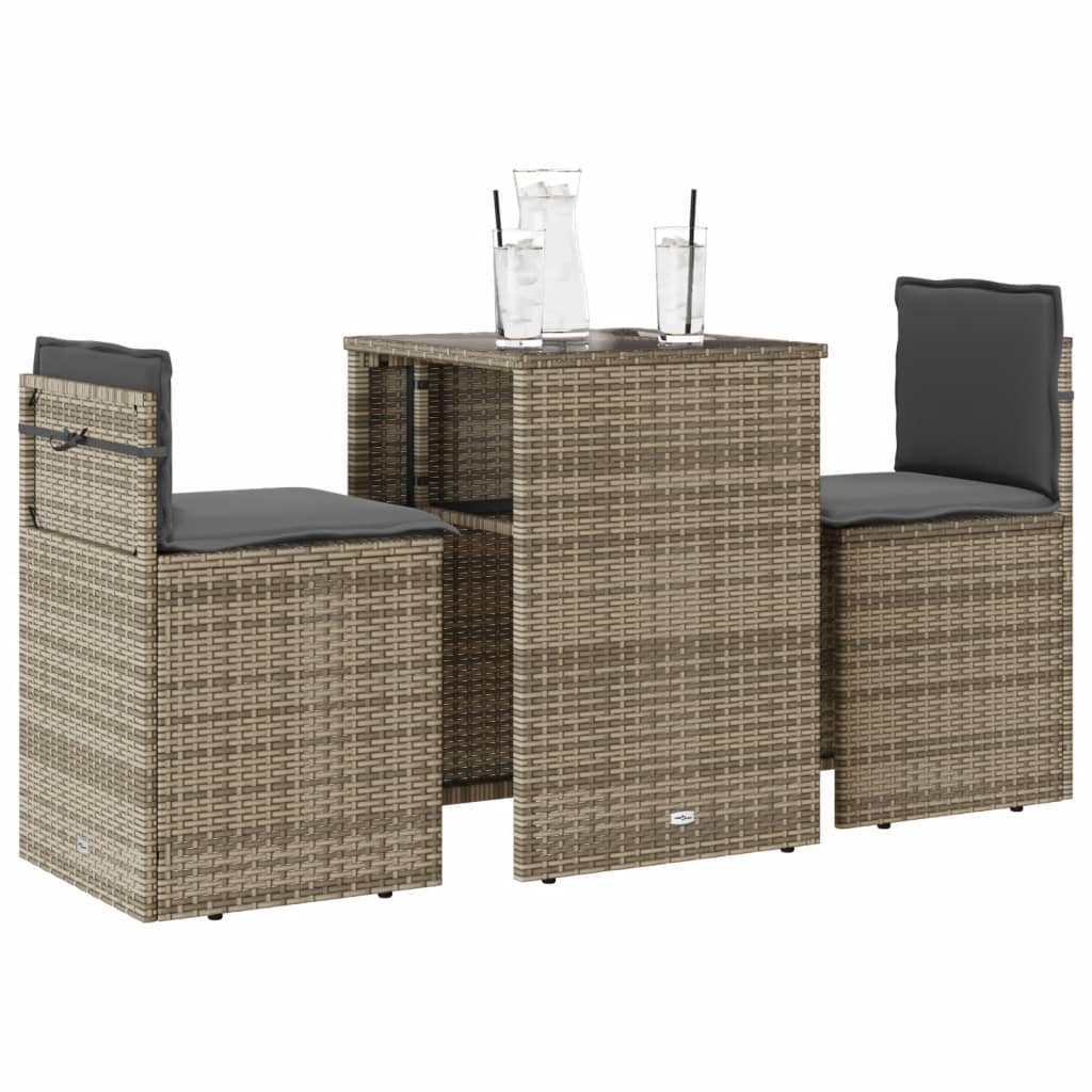 bistrosæt til haven 3 dele med hynder polyrattan beige