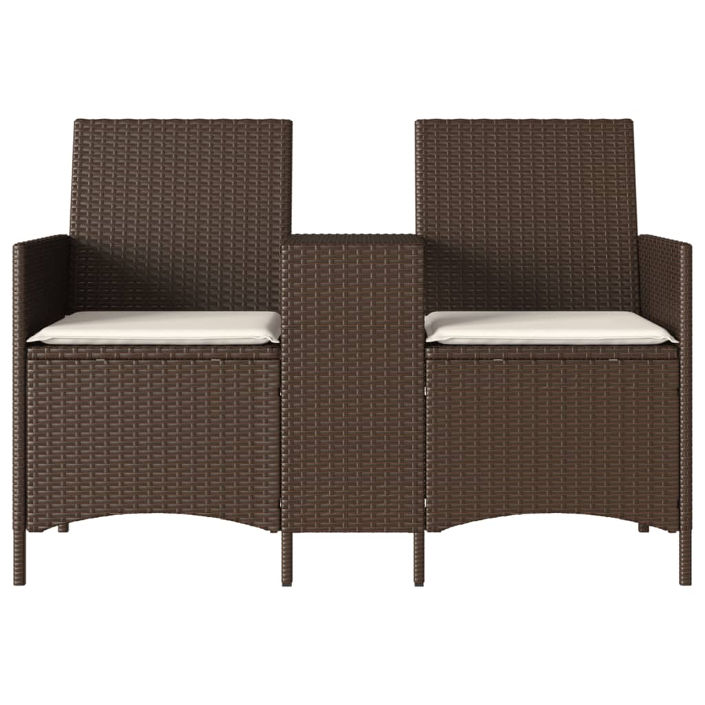2-personers havesofa med bord og hynder polyrattan brun