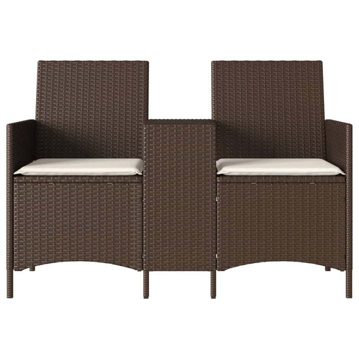 2-personers havesofa med bord og hynder polyrattan brun