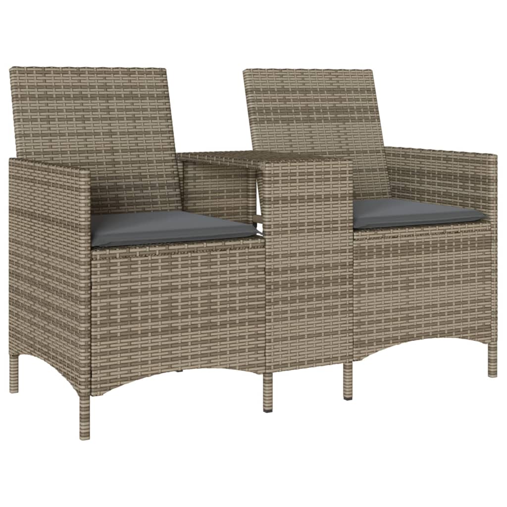 2-personers havesofa med bord og hynder polyrattan grå