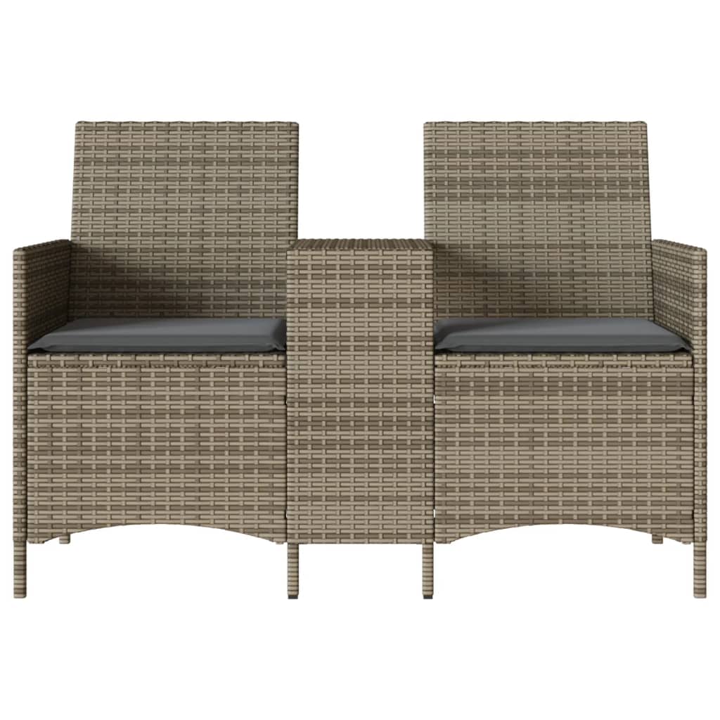 2-personers havesofa med bord og hynder polyrattan grå