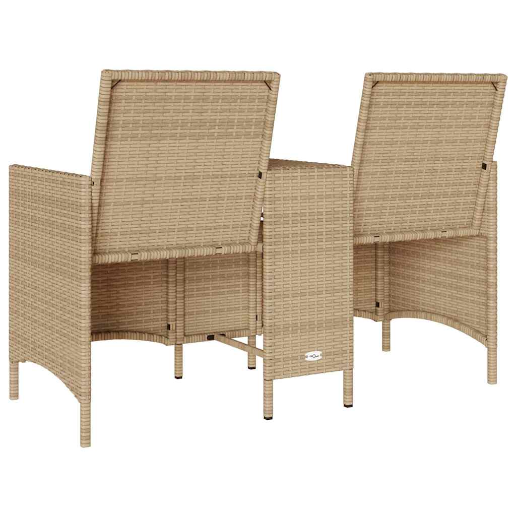 2-personers havesofa med bord og hynder polyrattan beige
