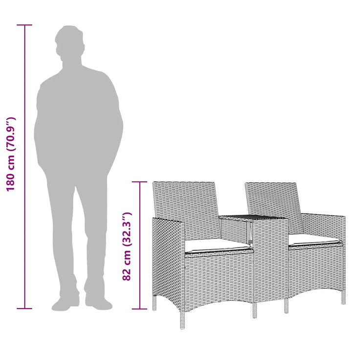 2-personers havesofa med bord og hynder polyrattan beige