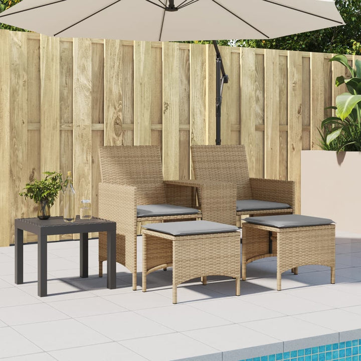 2-personers havesofa med bord og skamler polyrattan beige