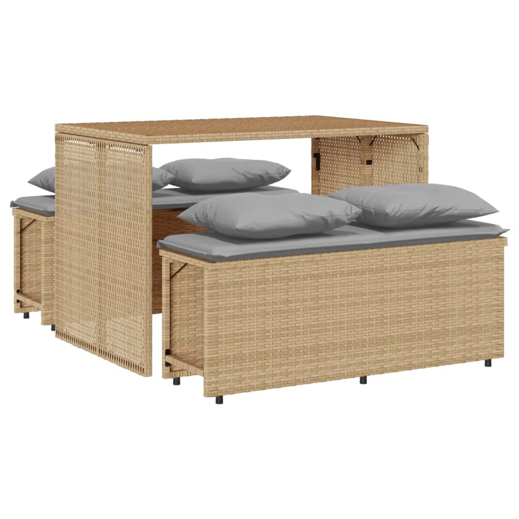 spisebordssæt til haven 3 dele med hynder polyrattan beige