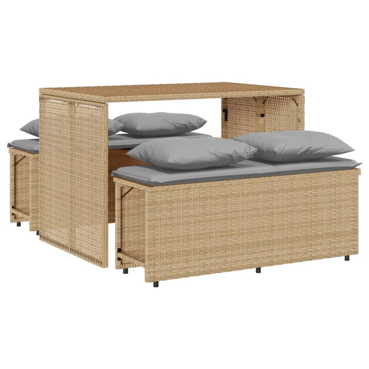 spisebordssæt til haven 3 dele med hynder polyrattan beige