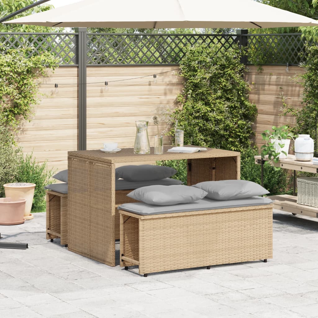 spisebordssæt til haven 3 dele med hynder polyrattan beige