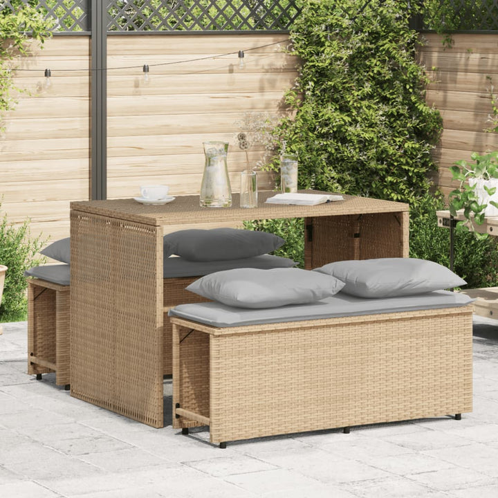 spisebordssæt til haven 3 dele med hynder polyrattan beige