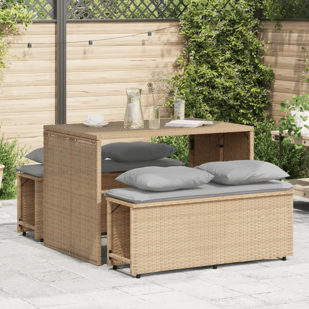 spisebordssæt til haven 3 dele med hynder polyrattan beige