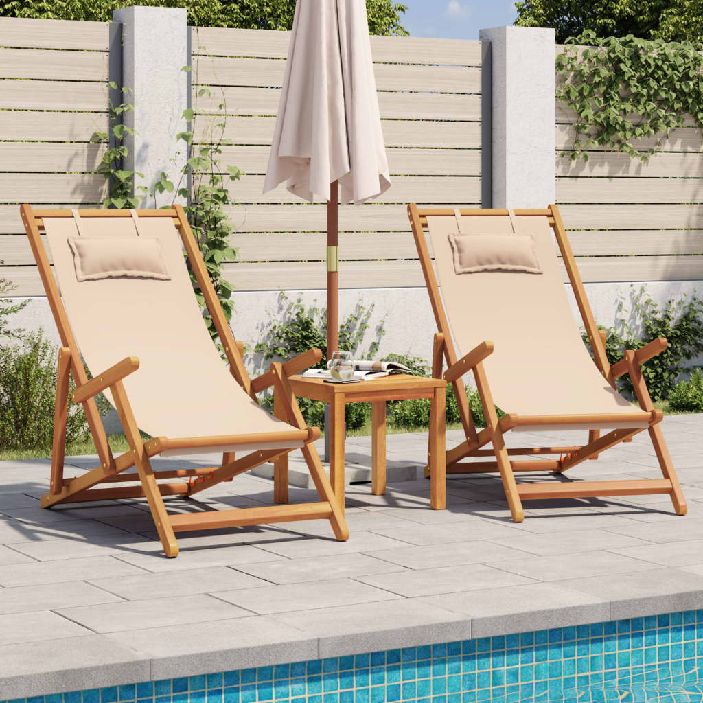 strandstol foldbar massivt eukalyptustræ og stof beige