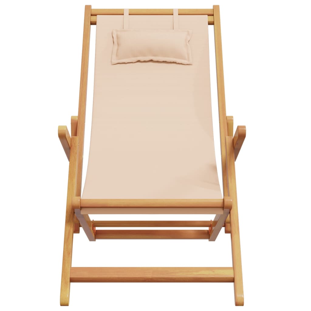 strandstol foldbar massivt eukalyptustræ og stof beige