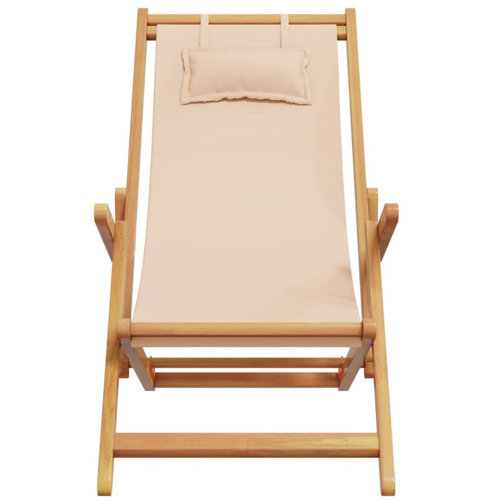 strandstol foldbar massivt eukalyptustræ og stof beige