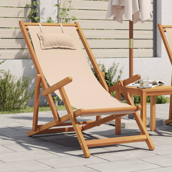 strandstol foldbar massivt eukalyptustræ og stof beige