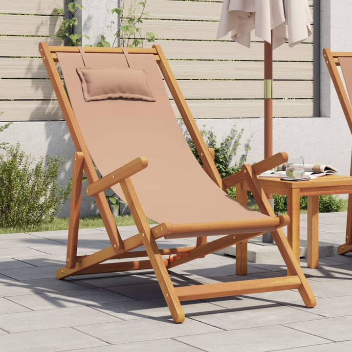 strandstol foldbar massivt eukalyptustræ og stof gråbrun