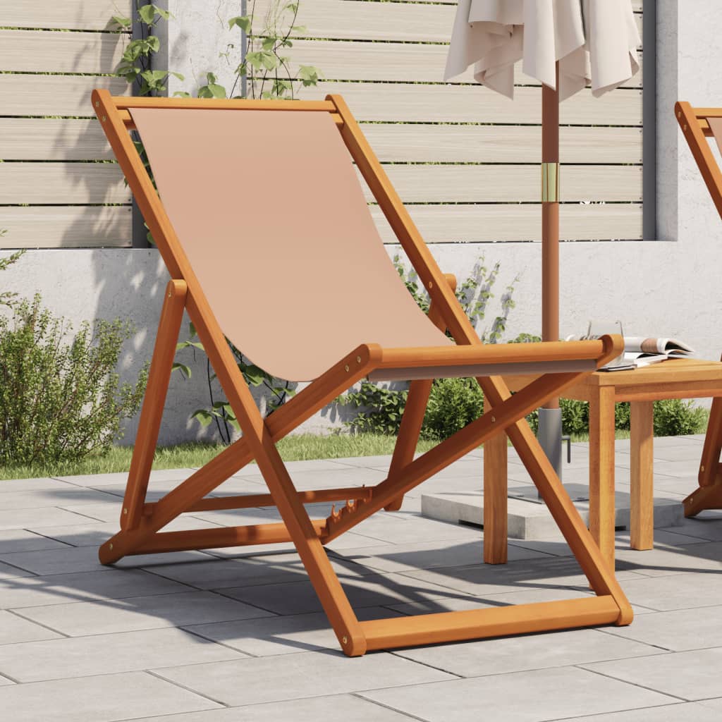 strandstol foldbar massivt eukalyptustræ og stof gråbrun
