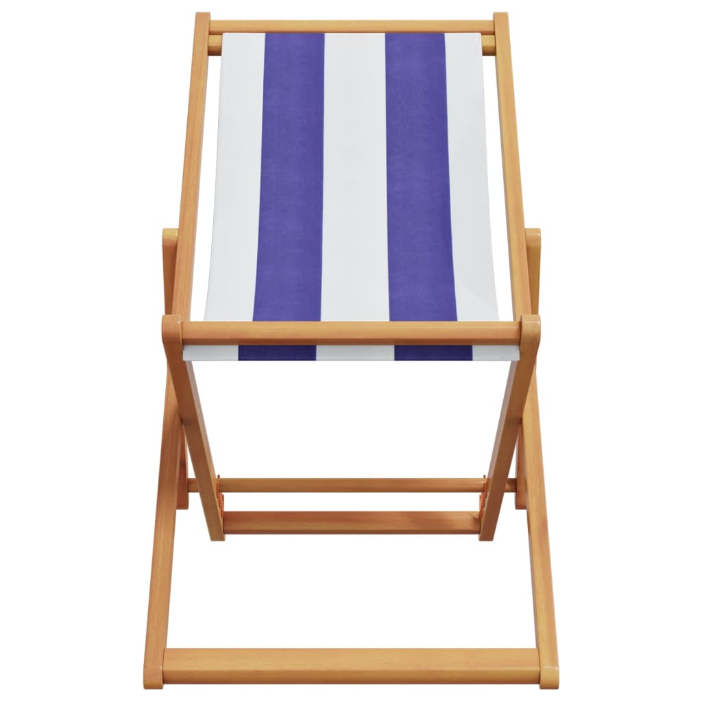 strandstol foldbar massivt eukalyptustræ og stof blå og hvid
