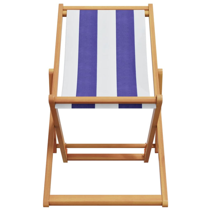 strandstol foldbar massivt eukalyptustræ og stof blå og hvid