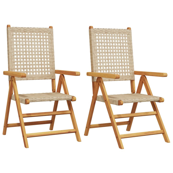 Klapstole 2 stk. beige massivt træ akacie og polyrattan