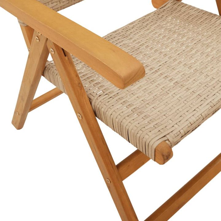 Klapstole 2 stk. beige massivt træ akacie og polyrattan