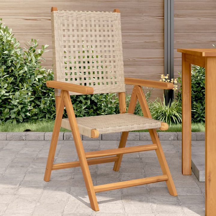 Klapstole 2 stk. beige massivt træ akacie og polyrattan