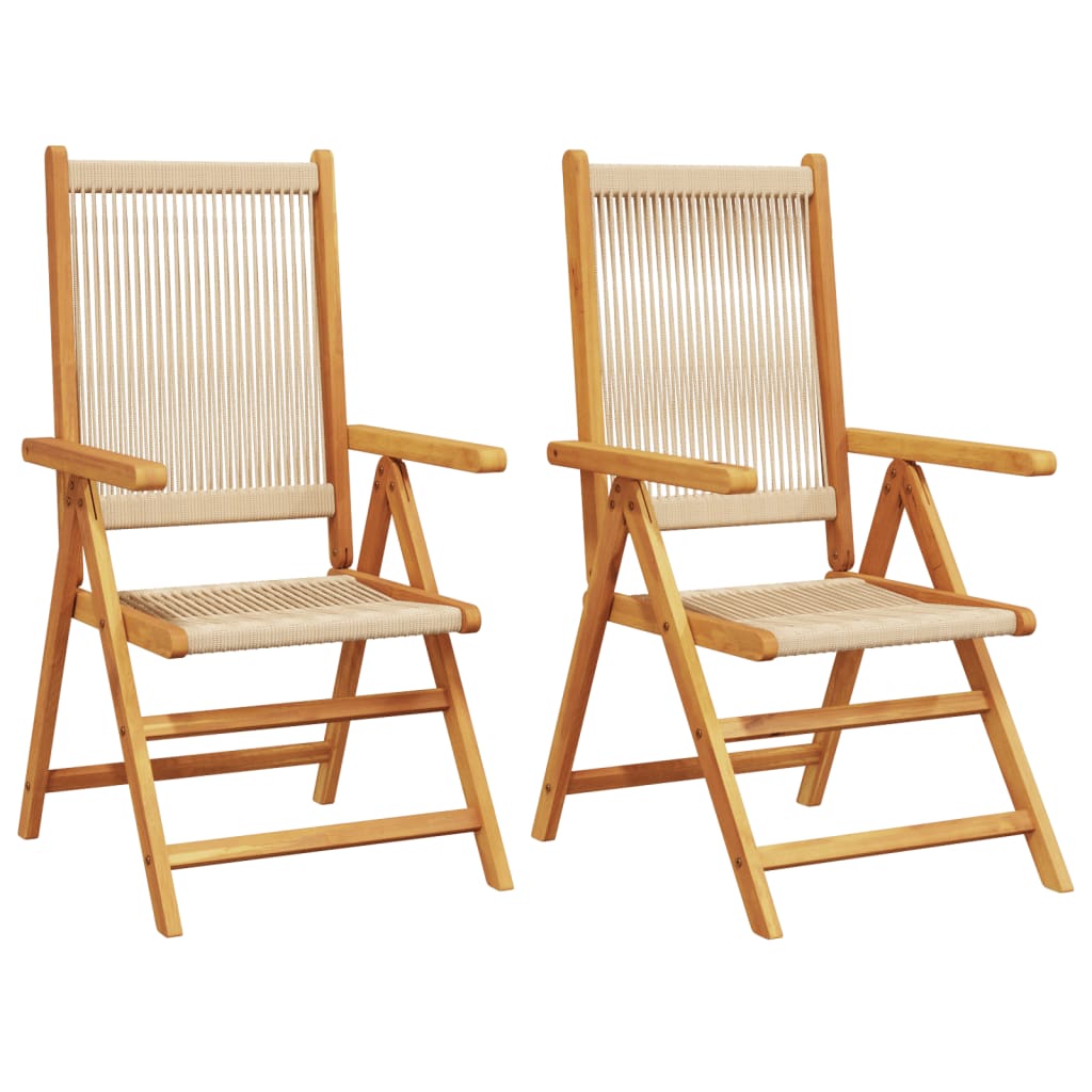 Klapstole 2 stk. beige massivt træ akacie og polypropylen