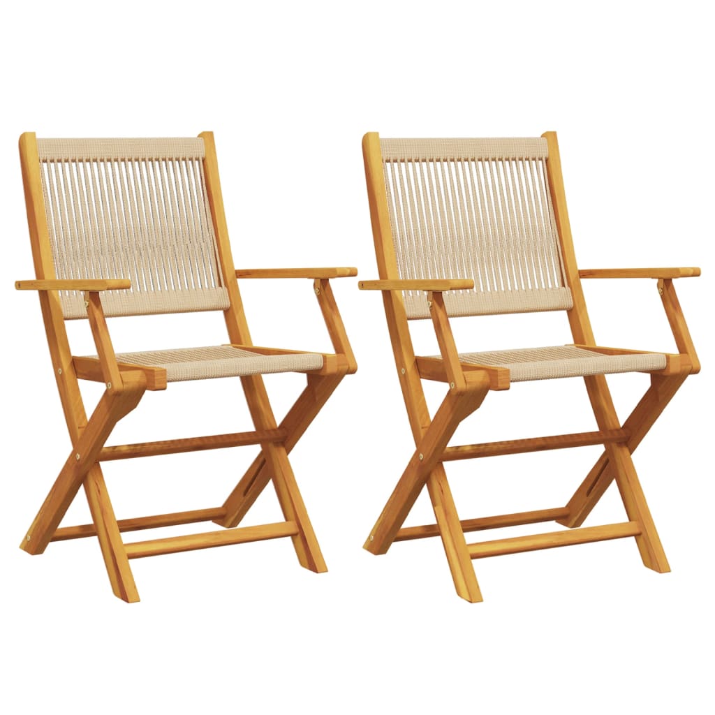 Klapstole 2 stk. beige massivt træ akacie og polypropylen