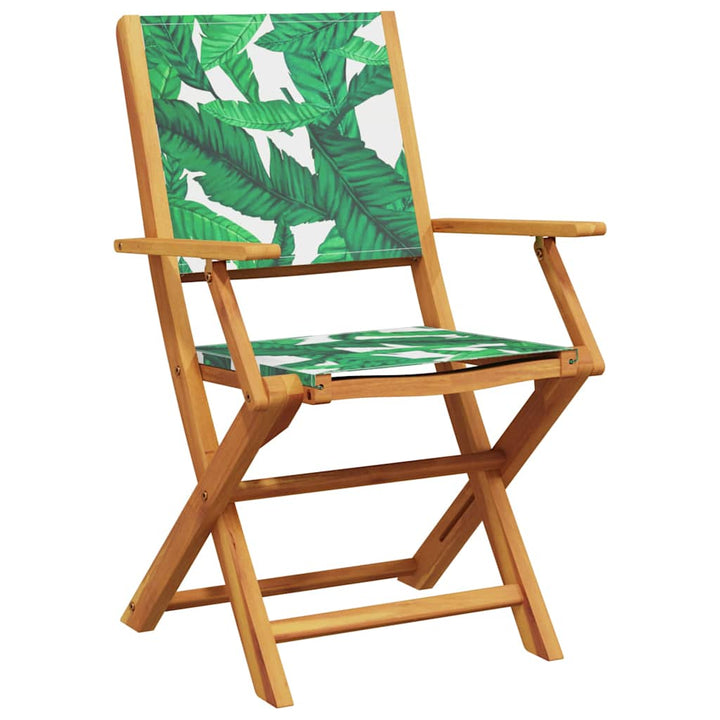 Klapstole 2 stk. massivt træ i akacietræ og stof med bladmønster