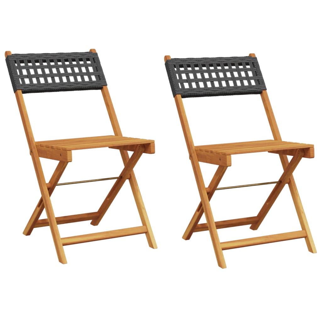 Klapstole 2 stk. sort massivt træ akacie og polyrattan