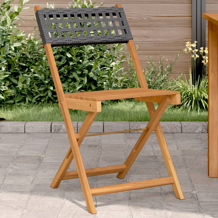 Klapstole 2 stk. sort massivt træ akacie og polyrattan