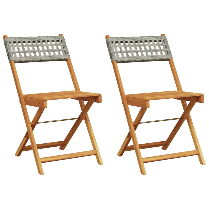 Klapstole 2 stk. grå massivt træ akacie og polyrattan