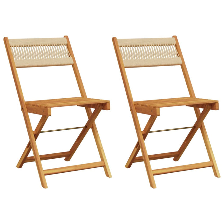 Klapstole 2 stk. beige massivt træ akacie og reb