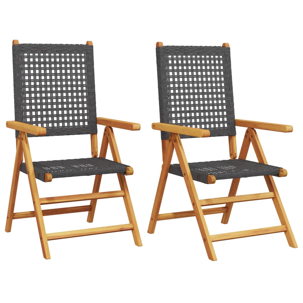 Klapstole 2 stk. sort massivt træ akacie og polyrattan