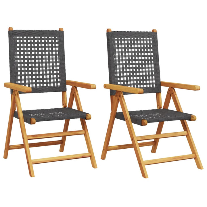 Klapstole 2 stk. sort massivt træ akacie og polyrattan