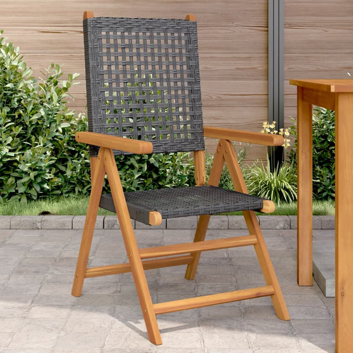 Klapstole 2 stk. sort massivt træ akacie og polyrattan