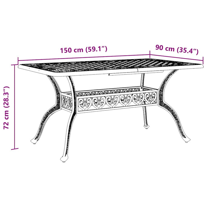 havebord 150x90x72 cm støbt aluminium sort