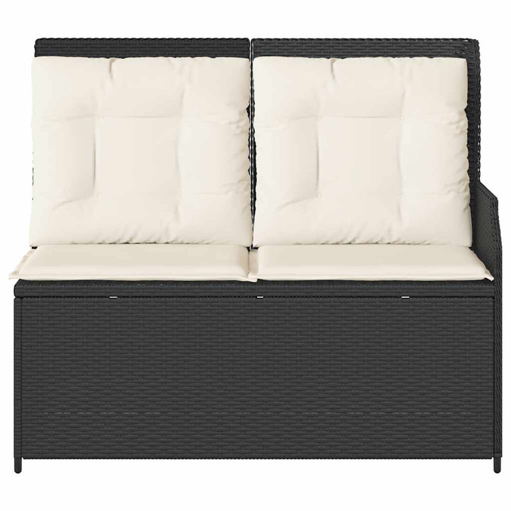 havebænk med hynder og lænefunktion polyrattan sort