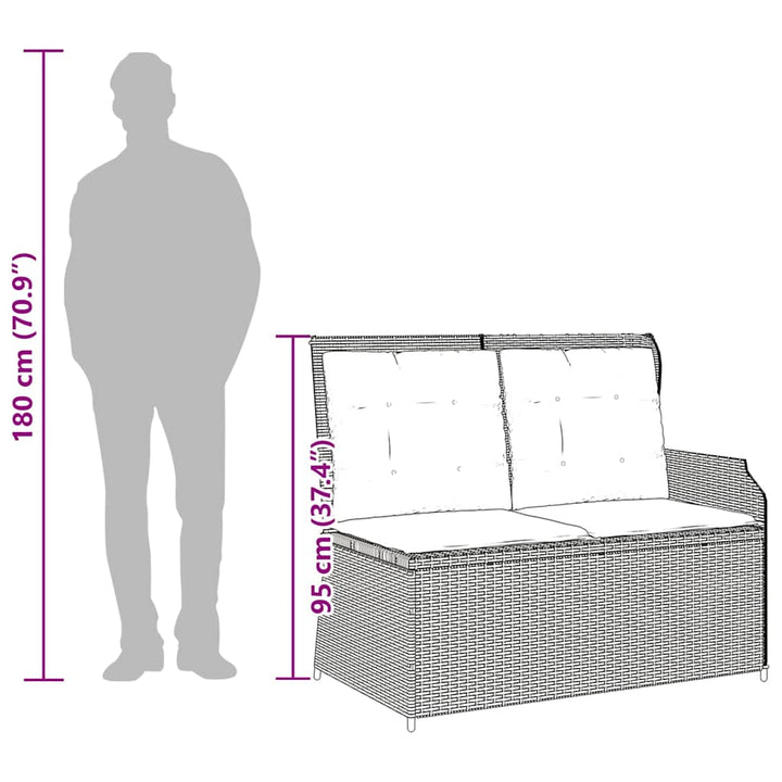 havebænk med hynder og lænefunktion polyrattan sort