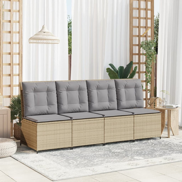 loungestol med hynder og lænefunktion polyrattan beige
