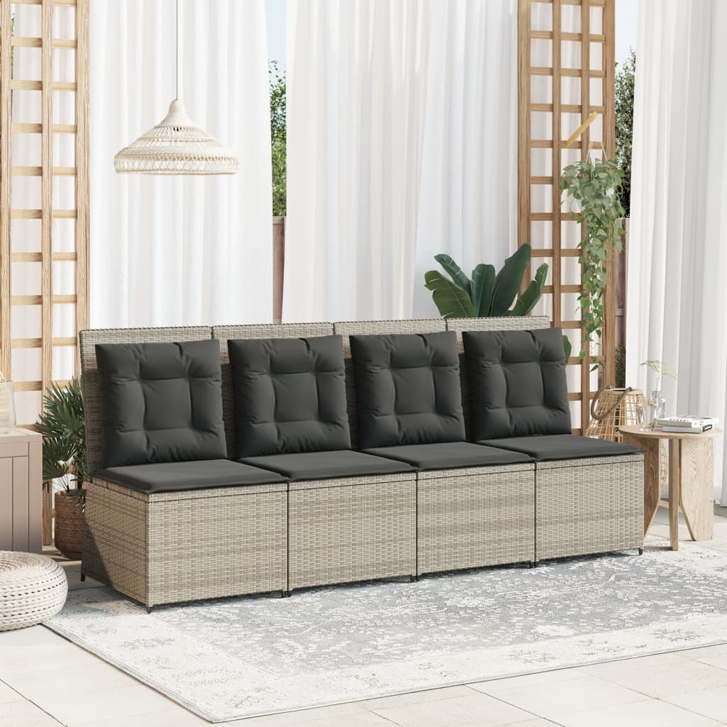 loungestol med hynder og lænefunktion polyrattan lysegrå