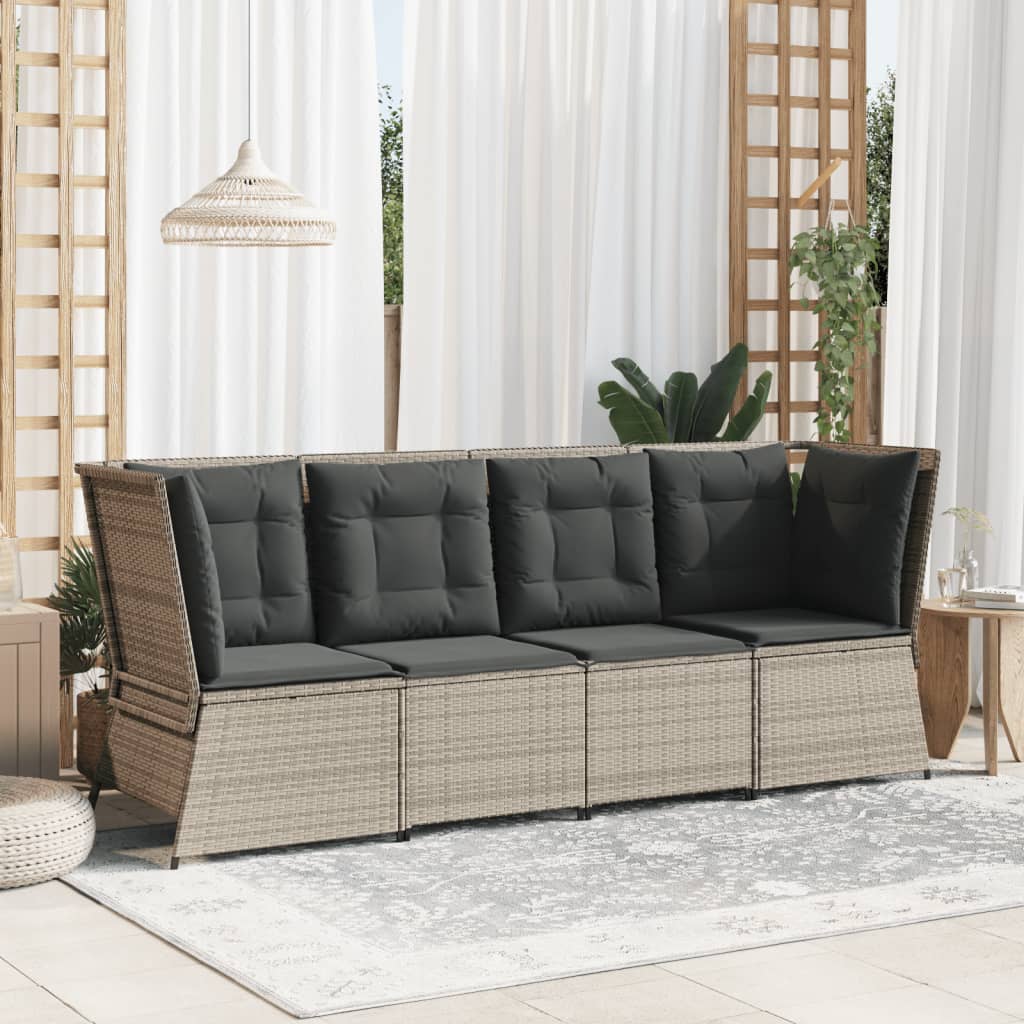 hjørnemodul til havesofa med hynder polyrattan lysegrå