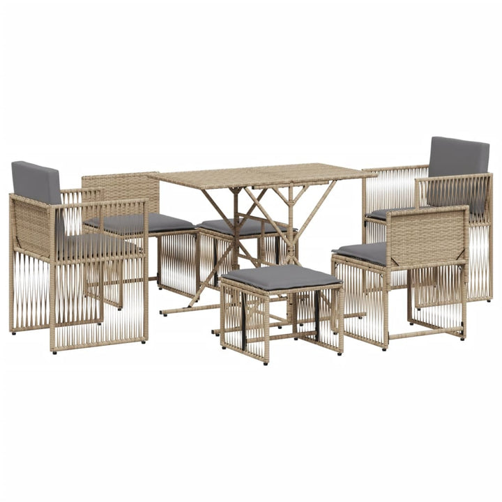 spisebordssæt til haven 7 dele med hynder polyrattan beige