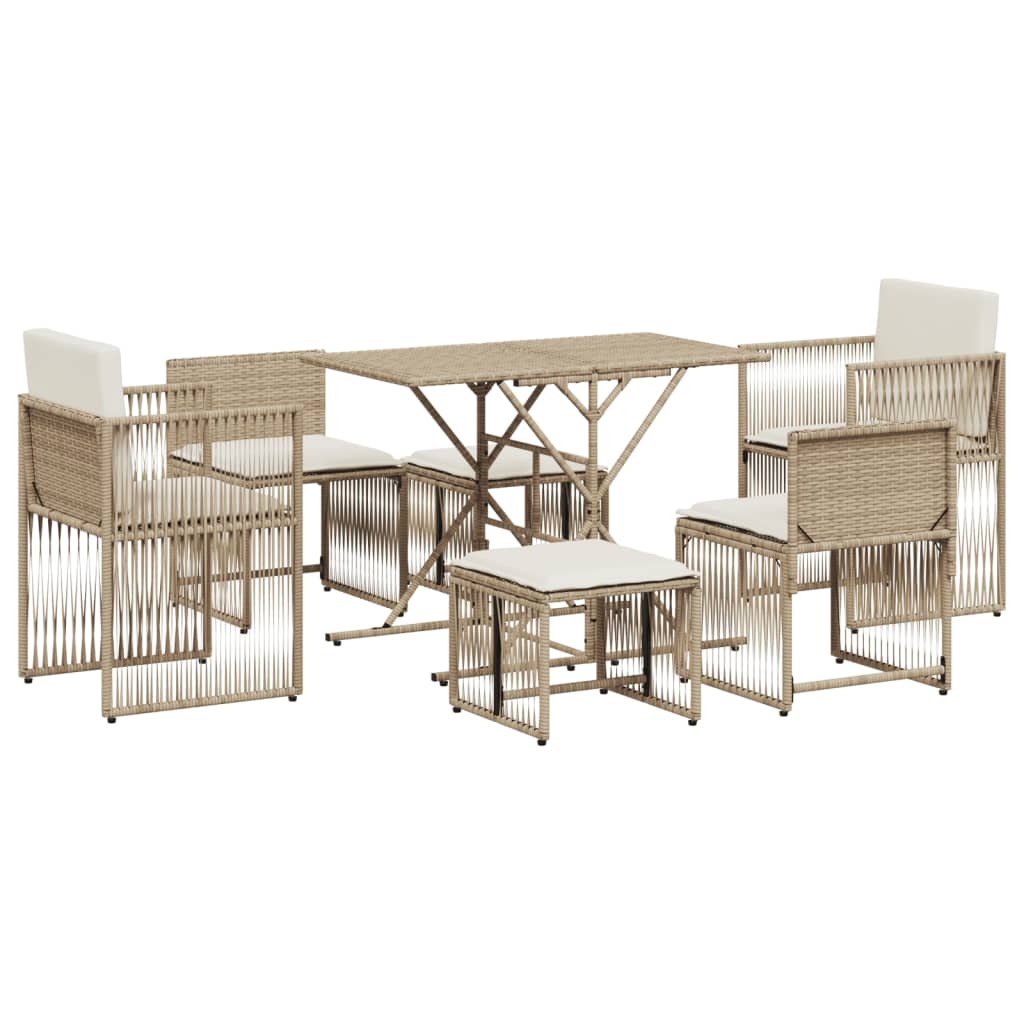 spisebordssæt til haven 7 dele med hynder polyrattan beige