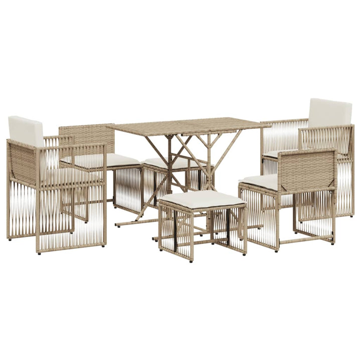 spisebordssæt til haven 7 dele med hynder polyrattan beige