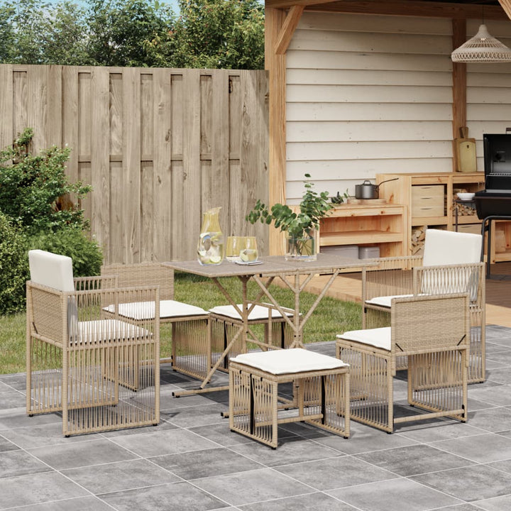 spisebordssæt til haven 7 dele med hynder polyrattan beige