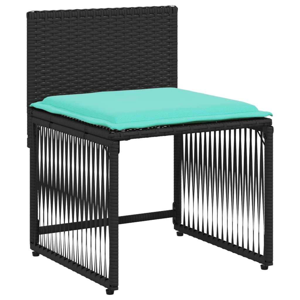 7-delt havespisesæt med hynder sort polyrattan