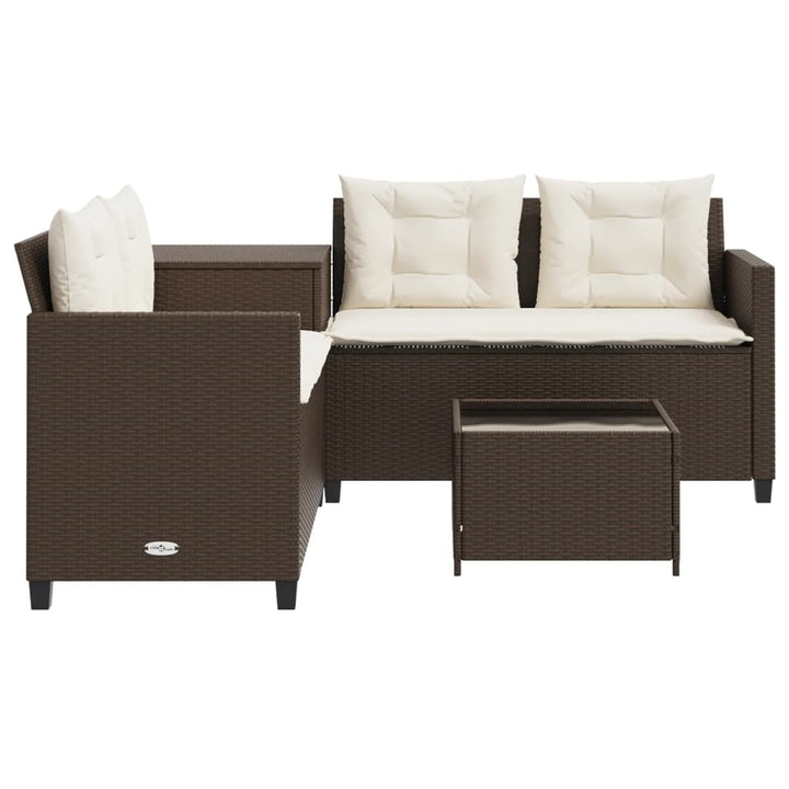 havesofa med bord og hynder L-formet polyrattan brun
