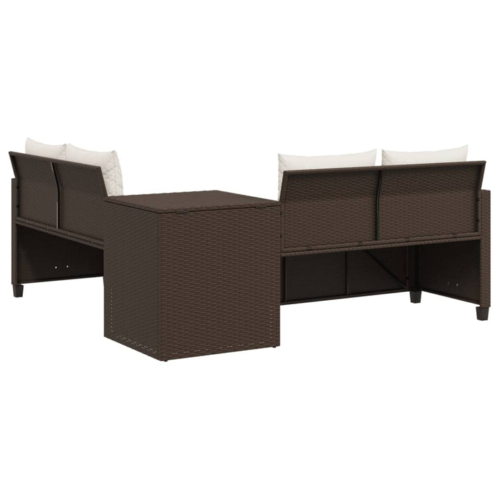 havesofa med bord og hynder L-formet polyrattan brun