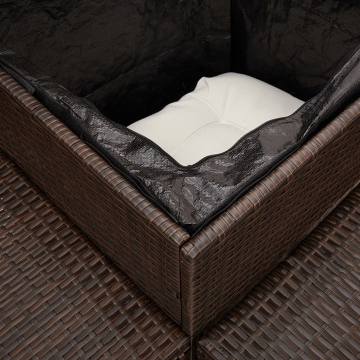 havesofa med bord og hynder L-formet polyrattan brun